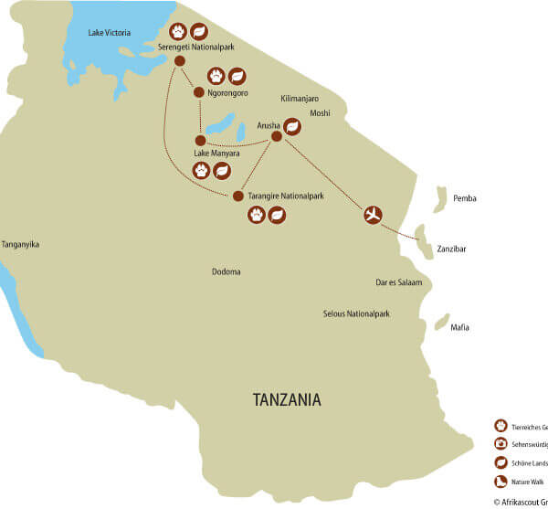 Tansania Safari Reise Map